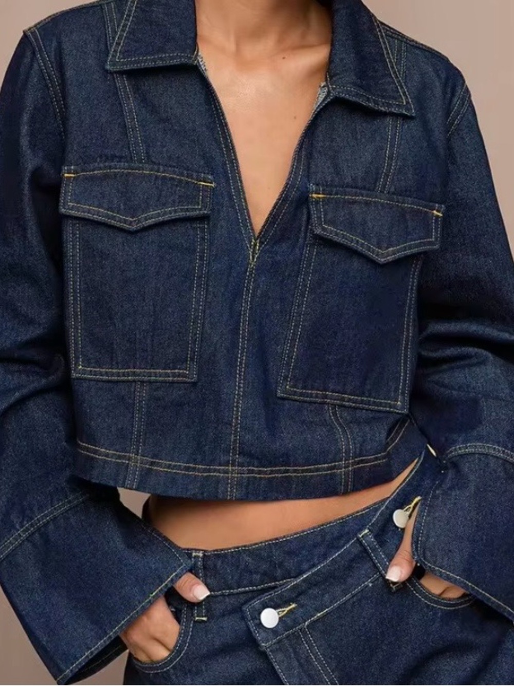 SHEIN Dark Blue Cropped Denim Jacket